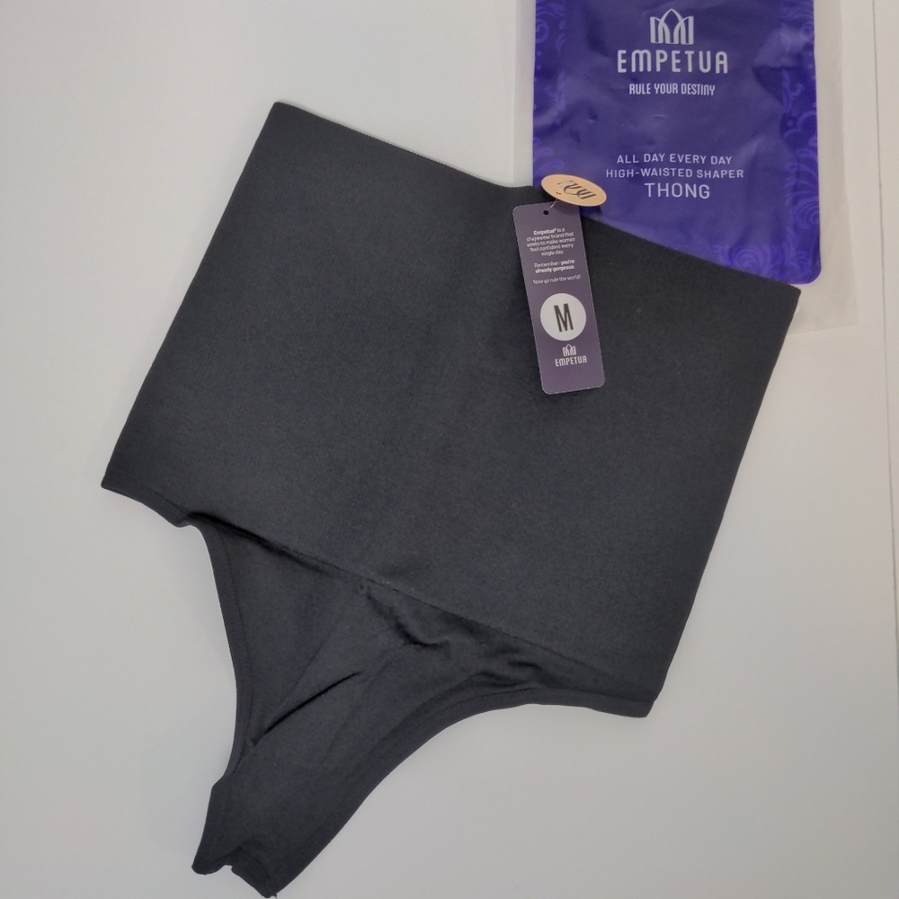 NWT Empetua Womens All Day Everyday High-Waisted Shaper Thong Black Size Medium